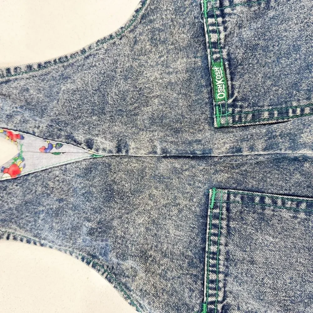 Vtg OshKosh B'Gosh USA Made Acid Wash Overalls 24 Months 3D Bugs sz 18 mo.